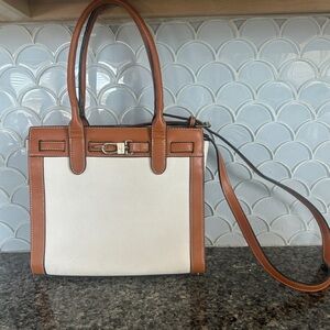 Simply Noelle Cream & Tan Pebbled Vegan Leather Crossbody Satchel